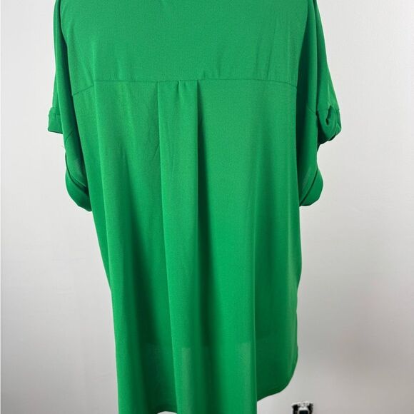 Green Relaxed V-Neck Zippered Blouse vibrant color women’s 2xl - Picture 8 of 11
